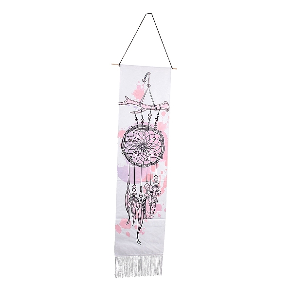 

PandaHall Bohemia Style Linen Wall Hanging Tapestry, Vertical Woven Net/Web with Feather Pattern Tapestry, with Wood Rod & Iron Traceless...