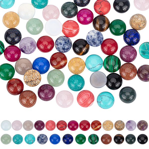 

PandaHall Natural & Synthetic Gemstone Cabochons, Half Round/Dome, 12x5mm, 50pcs/box Mixed Stone Half Round