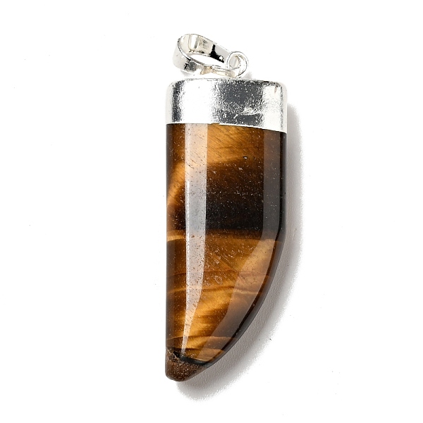 

PandaHall Natural Tiger Eye Pendants, with Silver Tone Brass Findings, Dagger Shape, 41~42x15~16x6.5~7.5mm, Hole: 5x7.5mm Tiger Eye Others