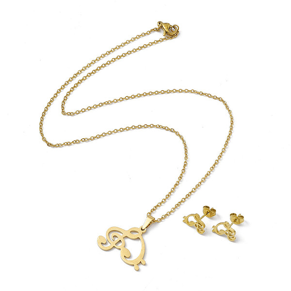 

PandaHall 304 Stainless Steel Jewelry Set for Women, Pendant Necklaces and Stud Earrings, Heart with Musical Note, Golden, 17.52 inch...