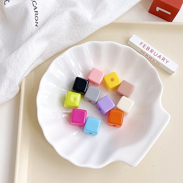 

PandaHall Opaque Acrylic Beads, Cube, Mixed Color, 14x14x14mm Acrylic Cube Multicolor