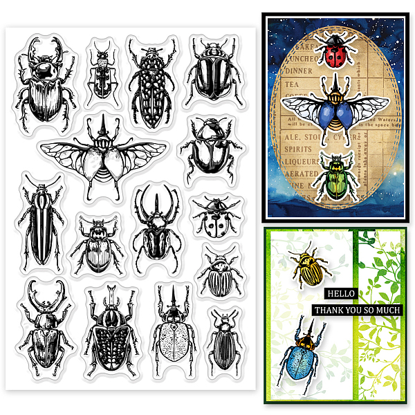 

PandaHall Custom Summer Theme PVC Plastic Clear Stamps, for DIY Scrapbooking, Photo Album Decorative, Cards Making, Beetle, 160x110mm...