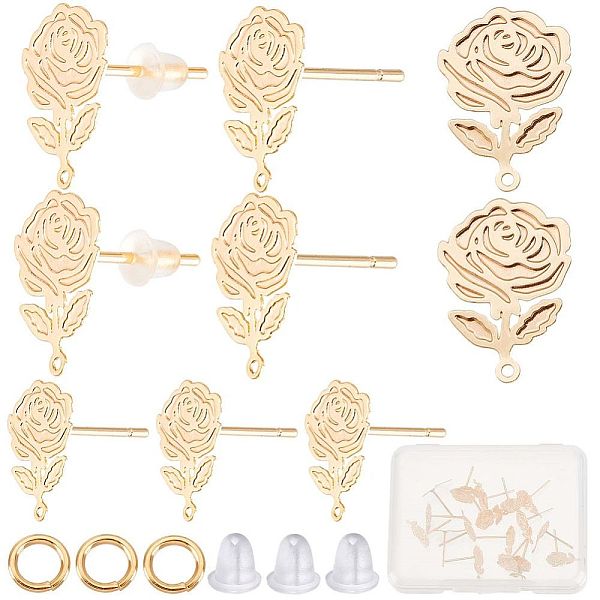 

PandaHall CREATCABIN 30Pcs Brass Stud Earring Findings, with Horizontal Loops, Rose Flower, with 30Pcs Open Jump Rings & 100Pcs Plastic Ear...