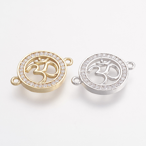 

PandaHall Brass Micro Pave Cubic Zirconia Links, Clear, Flat Round with Om Symbol, Mixed Color, 14x18.5x2.5mm, Hole: 1mm Brass+Cubic...