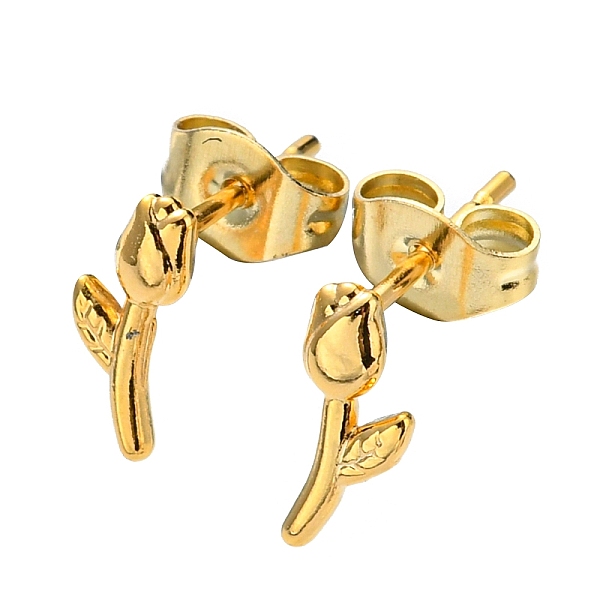 

PandaHall Vacuum Plating 304 Stainless Steel Stud Earrings for Women, Rose Flower, Golden, 9x4mm 304 Stainless Steel Flower