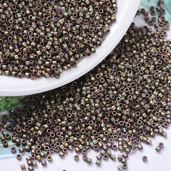 

PandaHall MIYUKI Delica Beads, Cylinder, Japanese Seed Beads, 11/0, (DB0380) Matte Metallic Khaki Iris, 1.3x1.6mm, Hole: 0.8mm, about..., Brown
