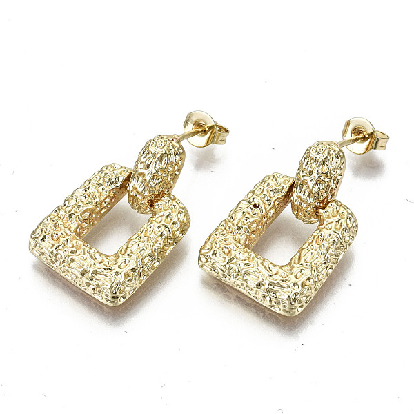 

PandaHall Brass Dangle Stud Earrings, with Ear Nuts, Hammered, Nickel Free, Trapezoid, Real 18K Gold Plated, 22mm, Pin: 0.8mm Brass...