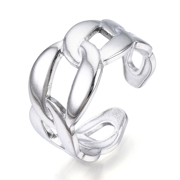 

PandaHall 304 Stainless Steel Curb Chains Shape Open Cuff Ring, Hollow Chunky Ring for Women, Stainless Steel Color, US Size 7 1/4(17.5mm)...