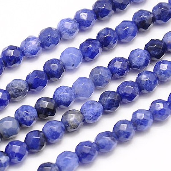 

PandaHall Natural Sodalite Beads Strands, Faceted, Round, Blue, 4mm, Hole: 1mm, about 95pcs/strand, 15.35 inch Sodalite Round Blue