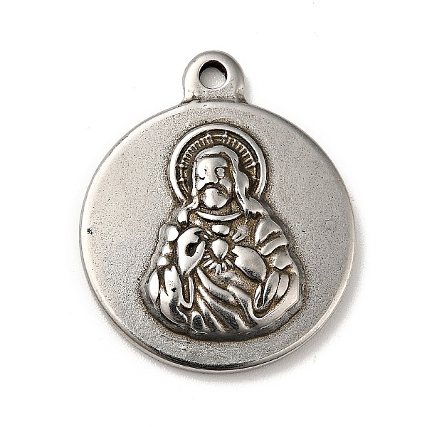 

PandaHall Tibetan Style 304 Stainless Steel Pendants, Flat Round with Priest Pattern Charms, Religion Theme, Antique Silver, 24x20x3mm, Hole...
