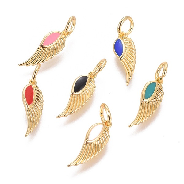 

PandaHall Brass Pendants, with Enamel, Wing, Golden, Mixed Color, 22x6x1.5mm, Hole: 4mm Brass+Enamel Wing Multicolor