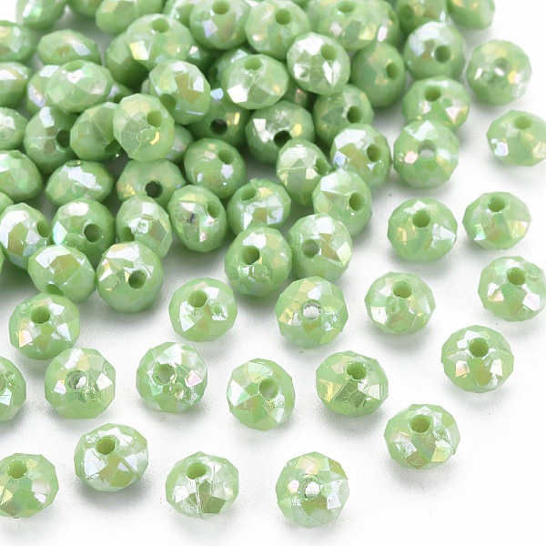

PandaHall Opaque Acrylic Beads, AB Color Plated, Faceted Rondelle, Light Green, 6mm, Hole: 1.5mm, about 6200pcs/500g. Acrylic Rondelle