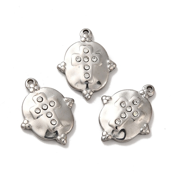 

PandaHall 304 Stainless Steel Pendants, with Crystal Rhinestone, Oval with Cross Charms, Stainless Steel Color, 21x16x3mm, Hole: 1.4mm...