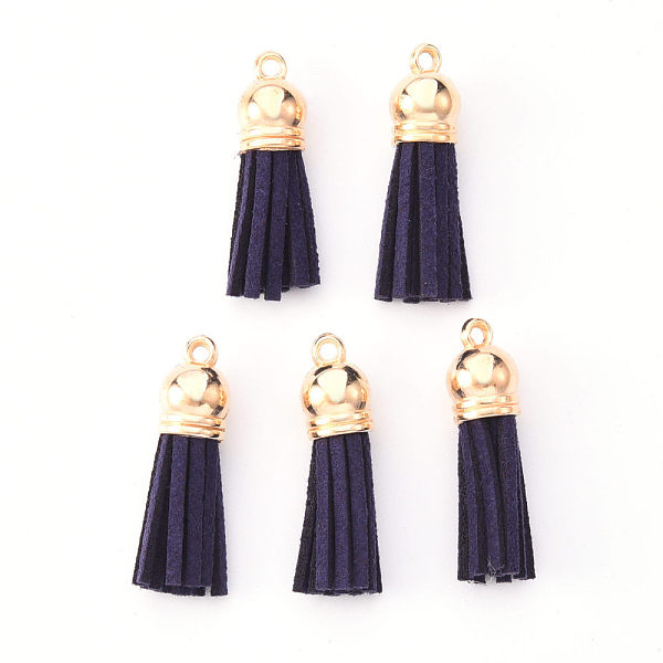 

PandaHall Faux Suede Tassel Pendant Decorations, with CCB Plastic Cord Ends, Light Gold, Dark Slate Blue, 33~35x10mm, Hole: 2.5mm Faux Suede