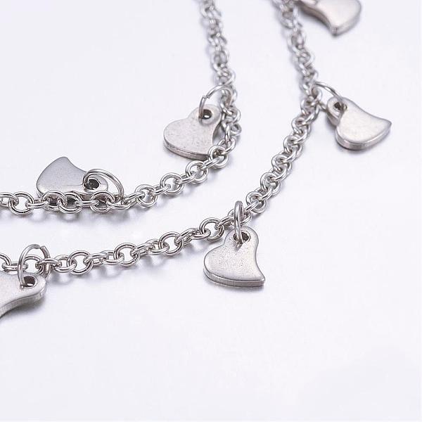 

PandaHall 304 Stainless Steel Charm Anklets, Heart, with 316 Surgical Stainless Steel Cable Chains, Stainless Steel Color, 9 inch(230mm)...