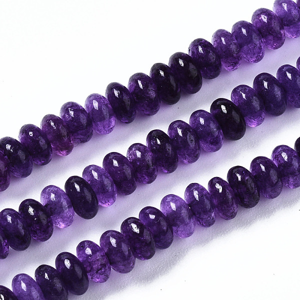 

PandaHall Natural White Jade Beads Strands, Dyed, Rondelle, Purple, 4~5x2mm, Hole: 0.8mm, about 160~165pcs/strand, 14.96~15.35 inch(38~39cm)...