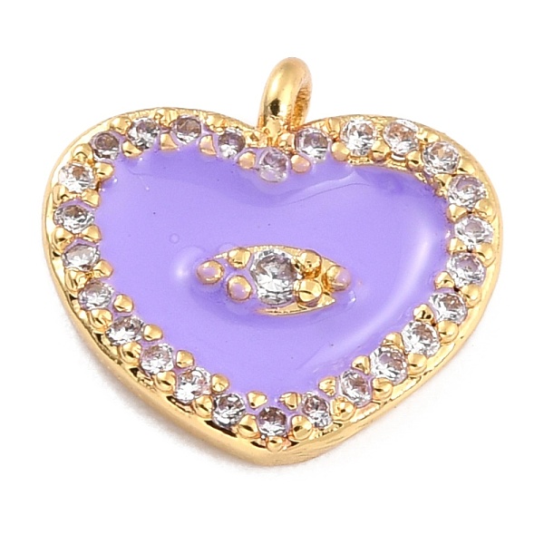 

PandaHall Golden Plated Brass Micro Pave Clear Cubic Zirconia Charms, with Enamel, Long-Lasting Plated, Heart with Eye, Lilac, 11x11.5x2.5mm..., Purple