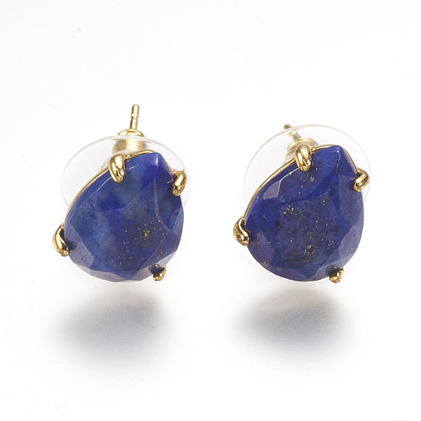 

PandaHall Natural Lapis Lazuli Stud Earrings, with Golden Tone Brass Findings, Faceted Teardrop, 13.5~14x10.5mm, Pin: 0.8mm Lapis Lazuli