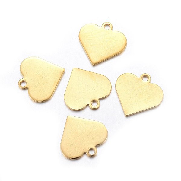 PandaHall 304 Stainless Steel Pendants, Heart, Stamping Blank Tag, Golden, 15.5x16x1mm, Hole: 1.8mm 304 Stainless Steel Heart