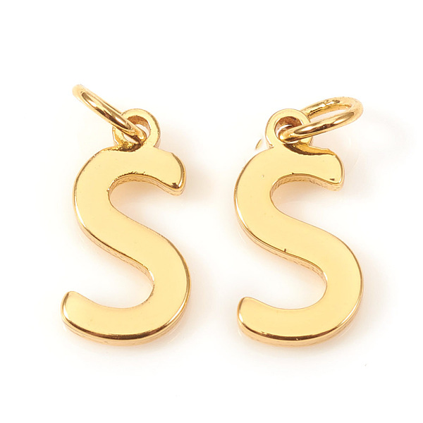 

PandaHall Brass Charms, with Jump Rings, Letter, Real 18K Gold Plated, Letter.S, S: 10x5x1mm, Hole: 2.5mm Brass Letter S