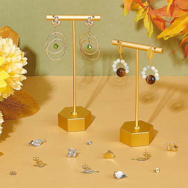 

PandaHall UNICRAFTALE about 24 Pieces 3 Styles Leaf Stud Earrings with Ear Nuts Hypoallergenic Earrings 0.7mm Pin Stainless Steel Stud...