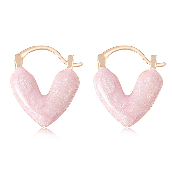 

PandaHall Enamel Heart Hoop Earrings, Golden Brass Jewelry for Women, Pink, 19x16x3.8mm, Pin: 0.6x1mm Brass Pink