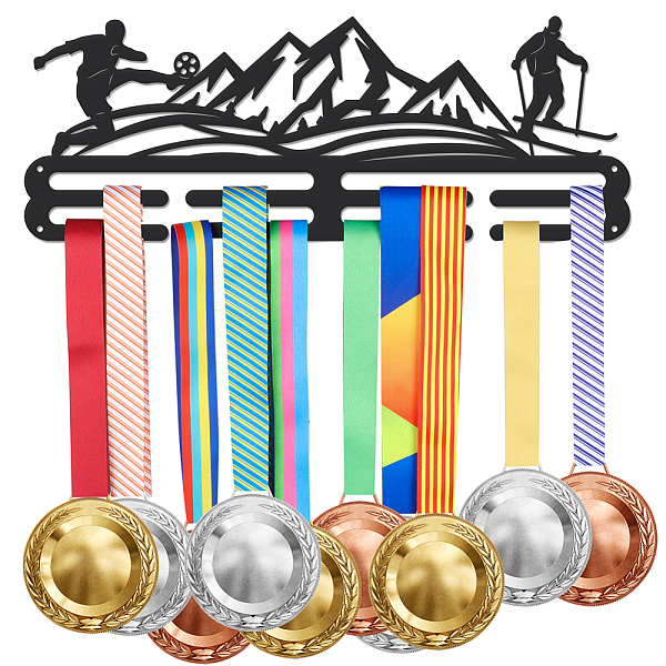 

PandaHall Football & Skiing Theme Iron Medal Hanger Holder Display Wall Rack, with Screws, Sports Themed Pattern, 150x400mm Iron Sports