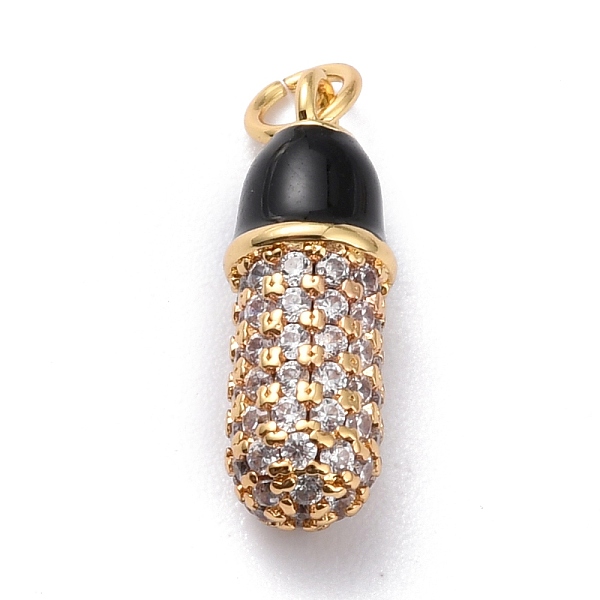 

PandaHall Brass Enamel Cubic Zirconia Pendants, Long-Lasting Plated, Real 18K Gold Plated, Capsule, Black, 15.3x5.3mm, Hole: 3mm Brass+Cubic...