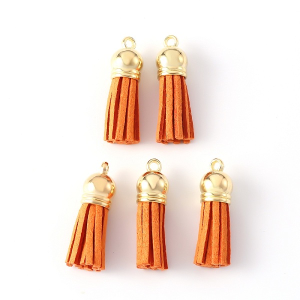 

PandaHall Faux Suede Tassel Pendant Decorations, with CCB Plastic Cord Ends, Light Gold, 33~35x10mm, Hole: 2.5mm Faux Suede