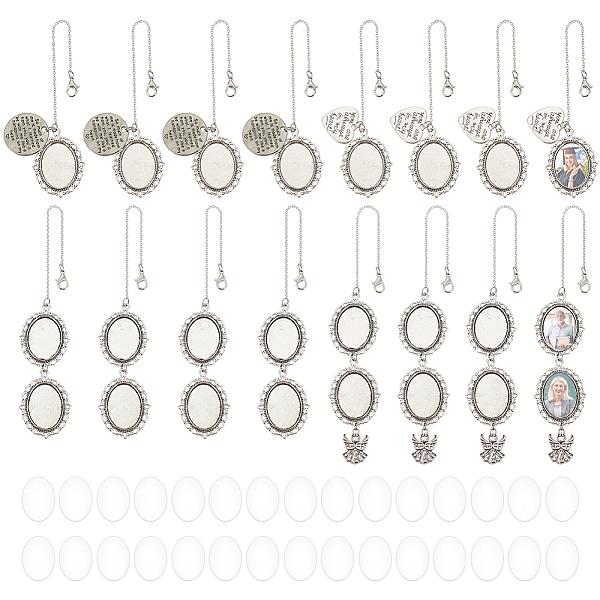 

PandaHall 16Pcs 4 Styles Alloy Pendant Cabochon Settings, with Brass Chain Extender, Memorial Photo Pendants for Cap, with 16Pcs Oval...