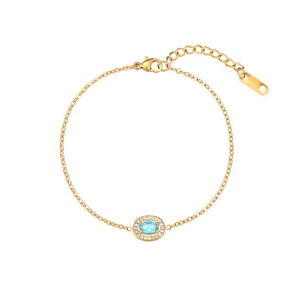 

PandaHall Oval Cubic Zirconia Link Bracelets, with Golden Stainless Steel Cable Chains, Light Sky Blue, 6-1/4 inch(16cm) Cubic Zirconia Oval