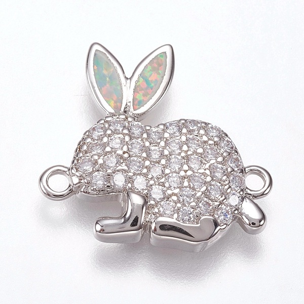 

PandaHall Brass Micro Pave Cubic Zirconia Bunny Links connectors, with Synthetic Opal, Rabbit Findings, Platinum, Champagne Yellow...