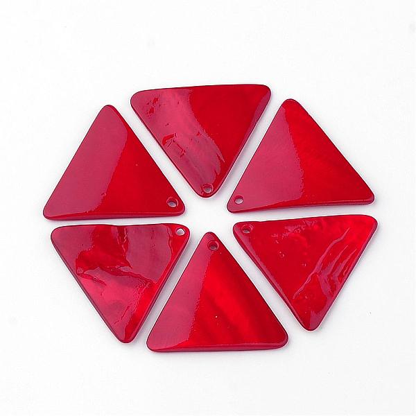 

PandaHall Freshwater Shell Pendants, Dyed, Triangle, Red, 23~24x26~28x1.5~2.5mm, Hole: 1.5mm Freshwater Shell Triangle Red