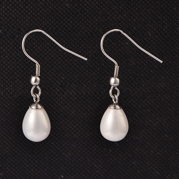 

PandaHall Teardrop Shell Pearl Dangle Earrings, with 304 Stainless Steel Earring Hooks, White, 33mm, Pin: 0.8mm Shell White