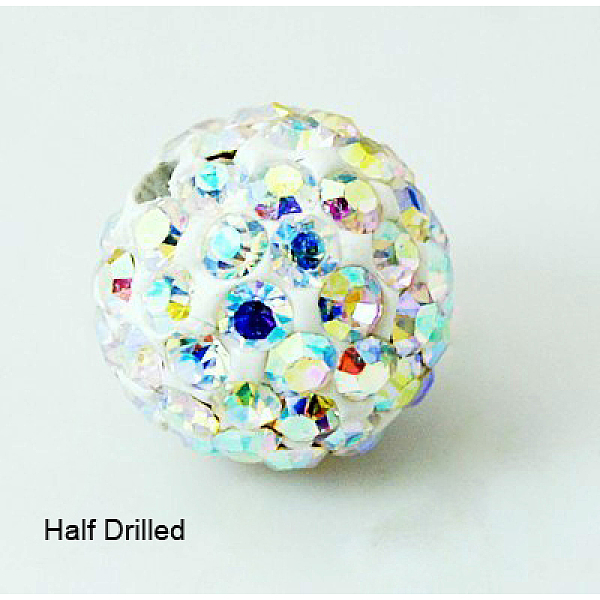 

PandaHall Polymer Clay Rhinestone Beads, Pave Disco Ball Beads, Grade A, Round, Half Drilled, Crystal AB, 10mm, Hole: 1mm Polymer Clay+Glass..., Clear