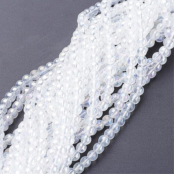 

PandaHall Glass Bead Strands, Round, AB Color Plated, Clear AB, 8mm, Hole: 1mm, about 42pcs/strand, 14 inch Glass Round White