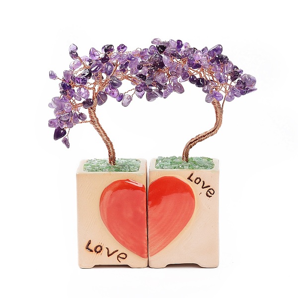 

PandaHall Heart Money Tree Natural Amethyst Bonsai Display Decorations, for Home Office Decor Good Luck, 52x48.5x160mm Amethyst Tree