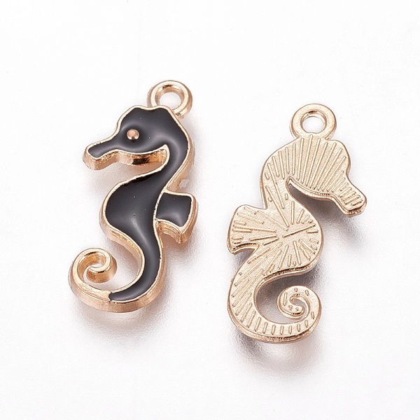 

PandaHall Alloy Enamel Pendants, Sea Horse, Light Gold, Black, 21.5x10.5x2mm, Hole: 1.4mm Alloy+Enamel Sea Horse Black
