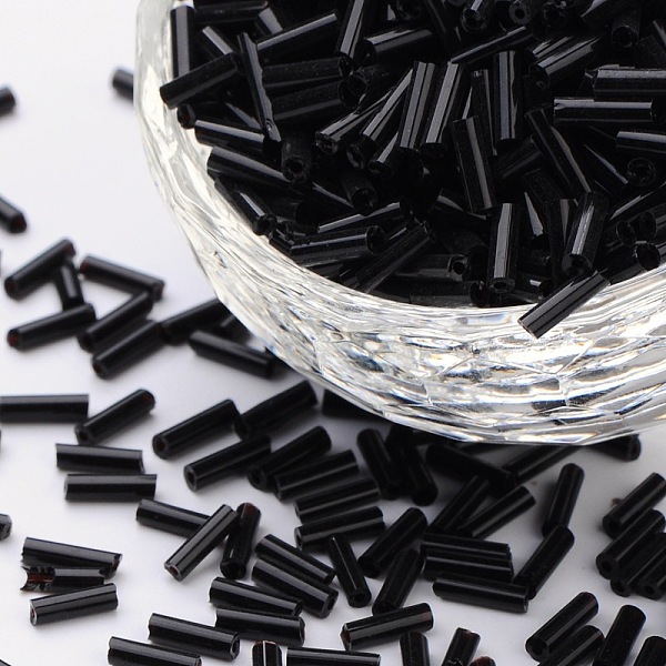 

PandaHall Opaque Glass Bugle Beads, Black, 6~8x1.8mm, Hole: 0.6mm, about 10000pcs/bag Glass Black
