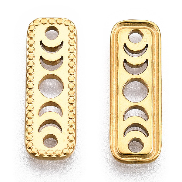 

PandaHall Ion Plating(IP) 304 Stainless Steel Connector Charms, Rectangle Links with Hollow Moon Phase, Nickel Free, Real 18K Gold Plated...