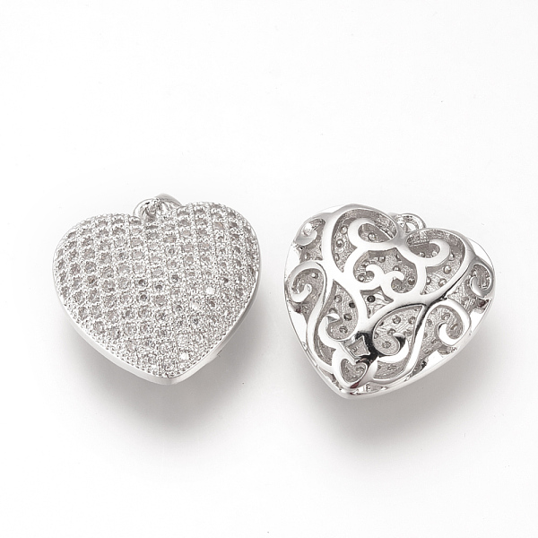 

PandaHall DIY Brass Micro Pave Cubic Zirconia Pendants, Hollow, Heart, Platinum, 23x22x9mm, Hole: 3mm Brass+Cubic Zirconia Heart