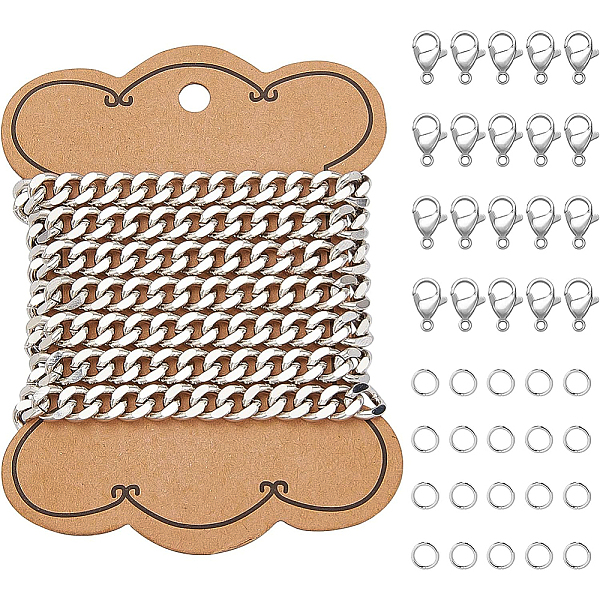 

PandaHall BENECREAT Oval Brass Cuban Link Chains, 40Pcs 304 Stainless Steel Open Jump Rings & Lobster Claw Clasps, Stainless Steel Color...