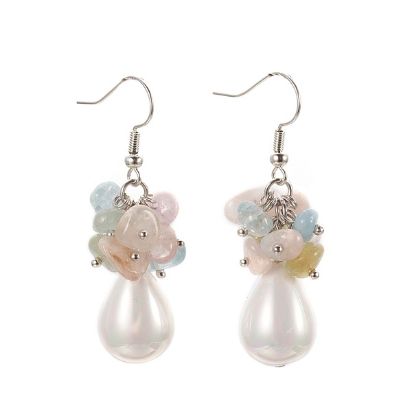 

PandaHall Natural Morganite Dangle Earrings, with Teardrop Shell Pearl Bead, Brass Ball Head pins, 304 Stainless Steel Jump Rings and Brass...