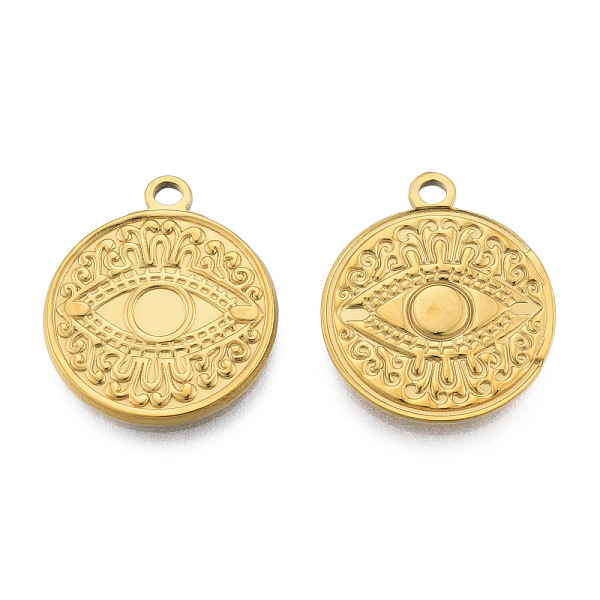 

PandaHall Ion Plating(IP) 201 Stainless Steel Pendants, Flat Round with Eye, Real 18K Gold Plated, 24x20.5x2mm, Hole: 2mm 201 Stainless...