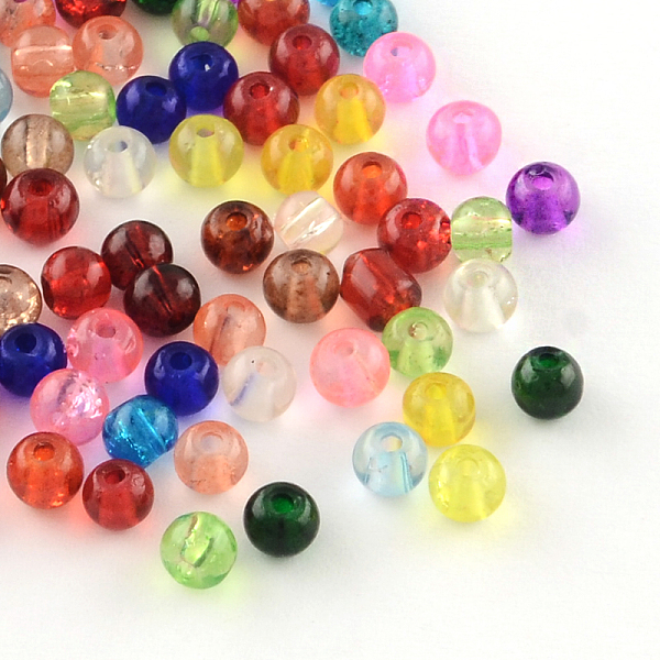 PandaHall Transparent Crackle Glass Beads, Round, Mixed Color, 4~4.5x4mm, Hole: 1mm, about 100pcs/bag Glass Round Multicolor