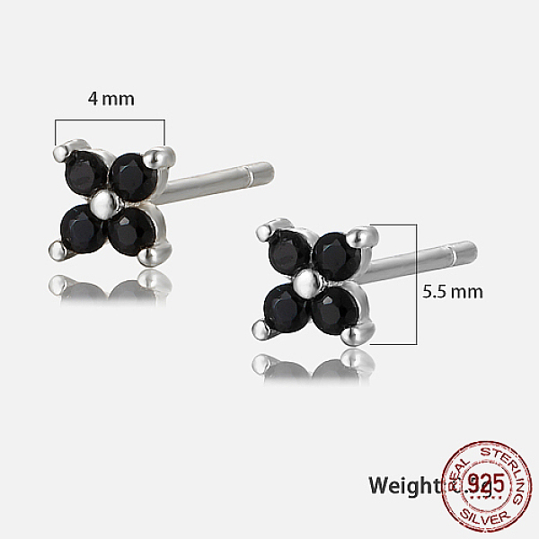 

PandaHall Platinum Rhodium Plated Sterling Silver Flower Stud Earrings, with Cubic Zirconia, with S925 Stamp, Black, 4x4mm Cubic Zirconia...