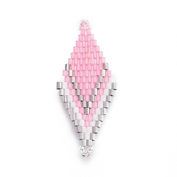 

PandaHall MIYUKI & TOHO Handmade Japanese Seed Beads Links, Loom Pattern, Rhombus, Colorful, 44.6~45.2x17.8~18.6x1.6~1.7mm, Hole: 1.4~1.6mm..., Pink