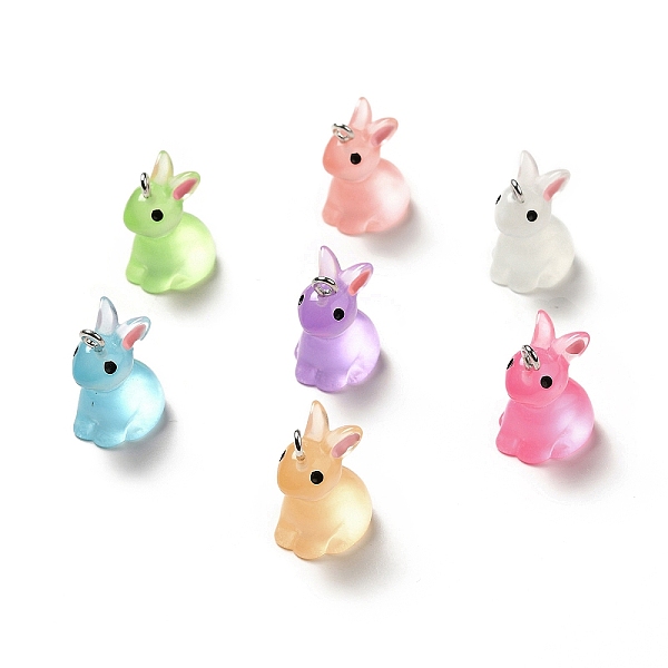 

PandaHall Luminous Translucent Resin Pendants, Rabbit Charm, with Platinum Tone Iron Loops, Mixed Color, 24x14.5x19.5mm, Hole: 2.5mm..., Multicolor