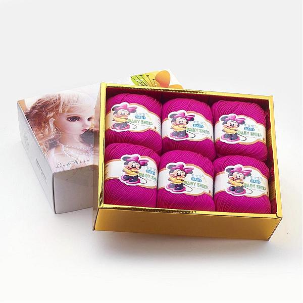 

PandaHall Baby Yarns, with Cotton, Silk and Cashmere, Fuchsia, 1mm, about 50g/roll, 6rolls/box Cotton+Silk+Cashmere Pink