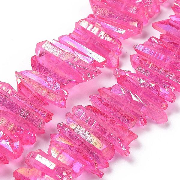 

PandaHall Natural Quartz Crystal Points Beads Strands, Dyed, Nuggets, Deep Pink, 15~30x4~8x4~7mm, Hole: 1mm, 8 inch Quartz Crystal Nuggets